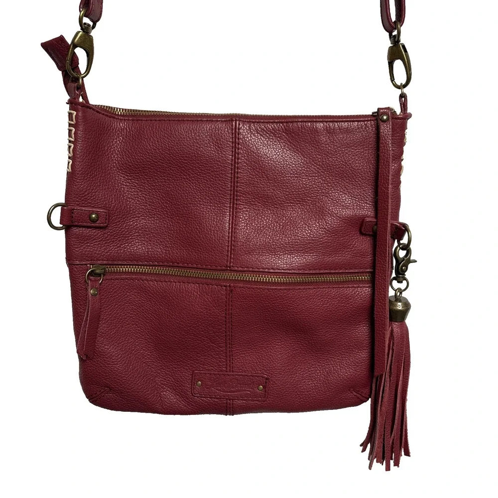Lucky Brand Boho Leather Maroon Burgundy Crossbody Bag Purse